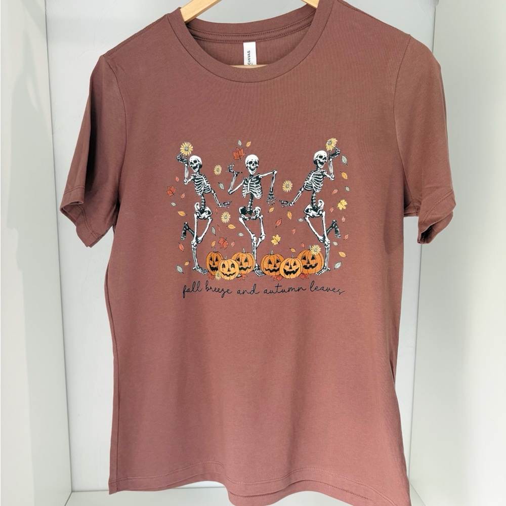 NWOT Bella + Canvas Pumpkin and Skeleton T-Shirt - Brown Various Sizes Available